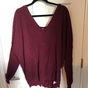 Maroon Sweater with Open Back and Tie Detailing